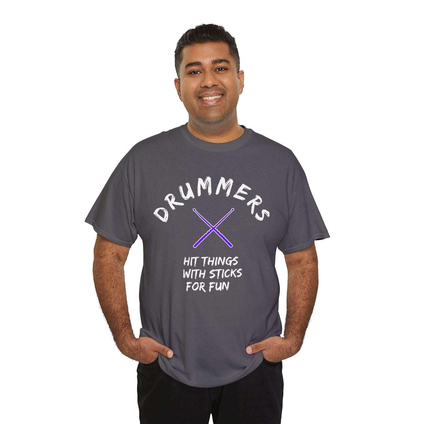Drummer T-shirt - Hit things with sticks for fun - Heavy Cotton Tee (Unisex)
