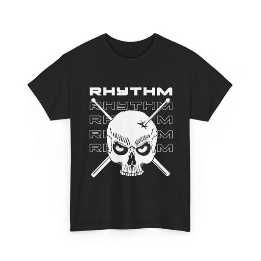 Drummer T-shirt - Skull and Drumsticks design - Heavy Cotton Tee (Unisex)